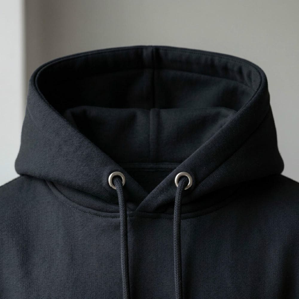structure d'une capuche d'un hoodie noir de chez Felpatee