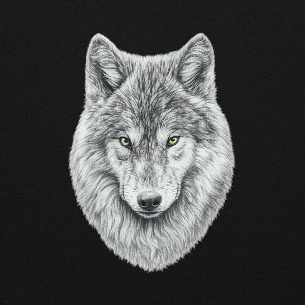 gros plan du design instinct emeraude du loup alpha au regard percant emeraude