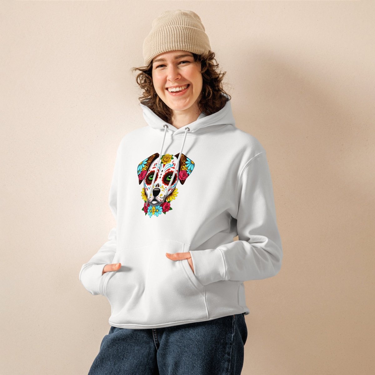 Hoodie Bio | Chien Calavera Fleuri - Felpatee - Hoodie Bio - Felpatee