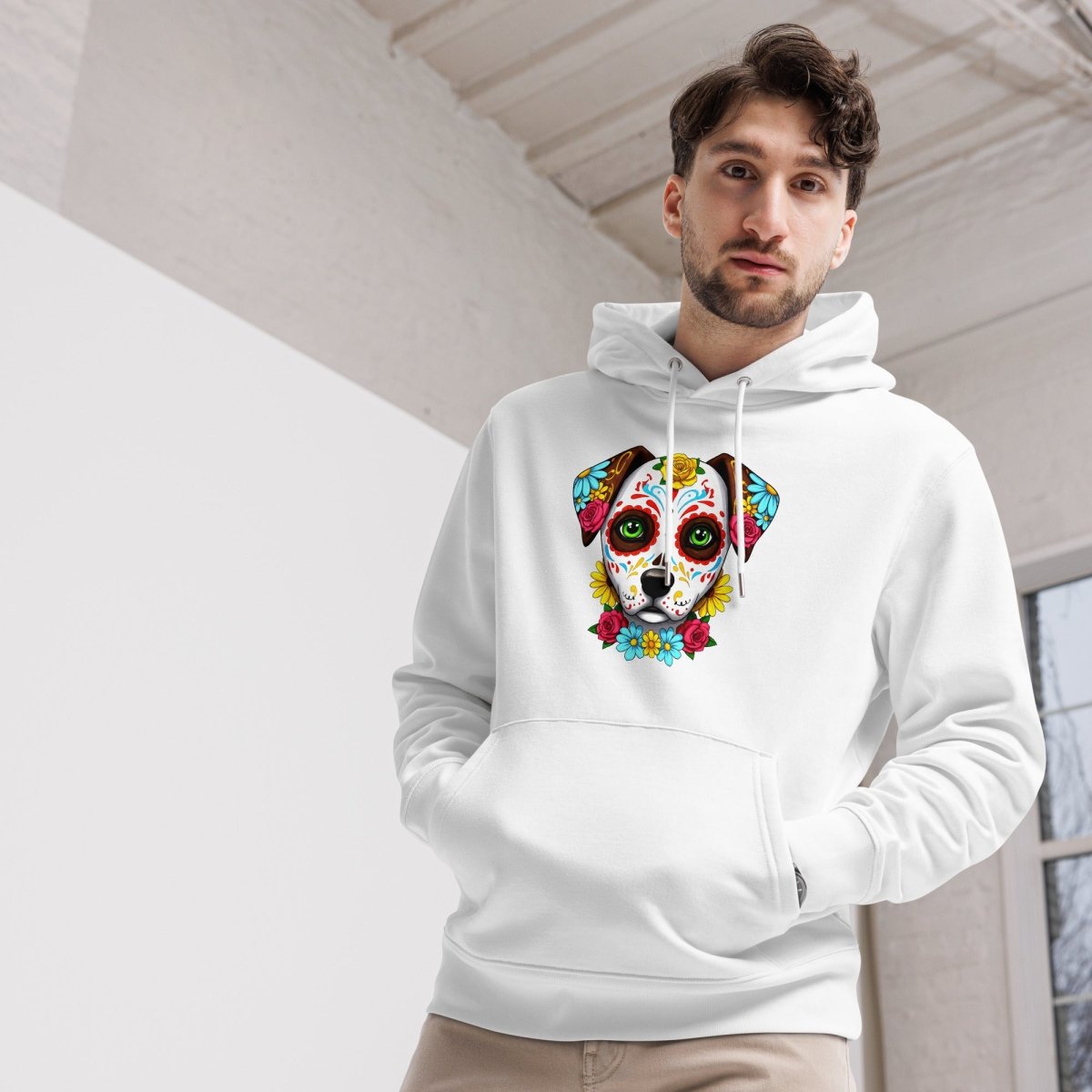 Hoodie Bio | Chien Calavera Fleuri - Felpatee - Hoodie Bio - Felpatee
