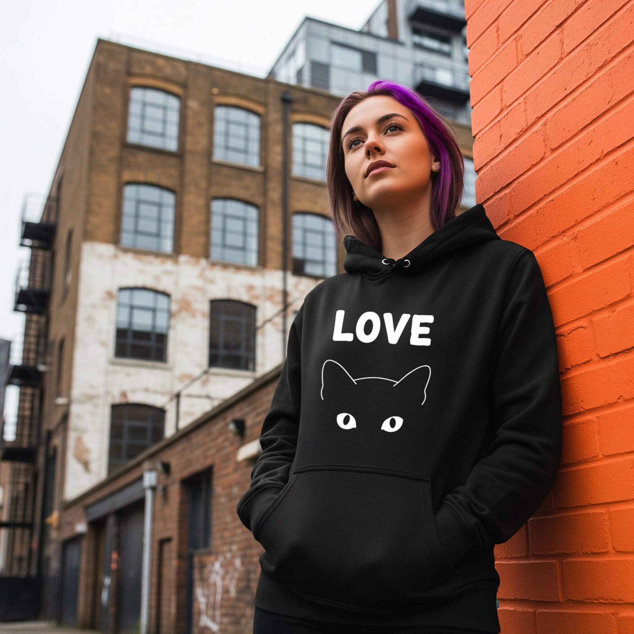 femme portant hoodie bio love cat marque felpatee