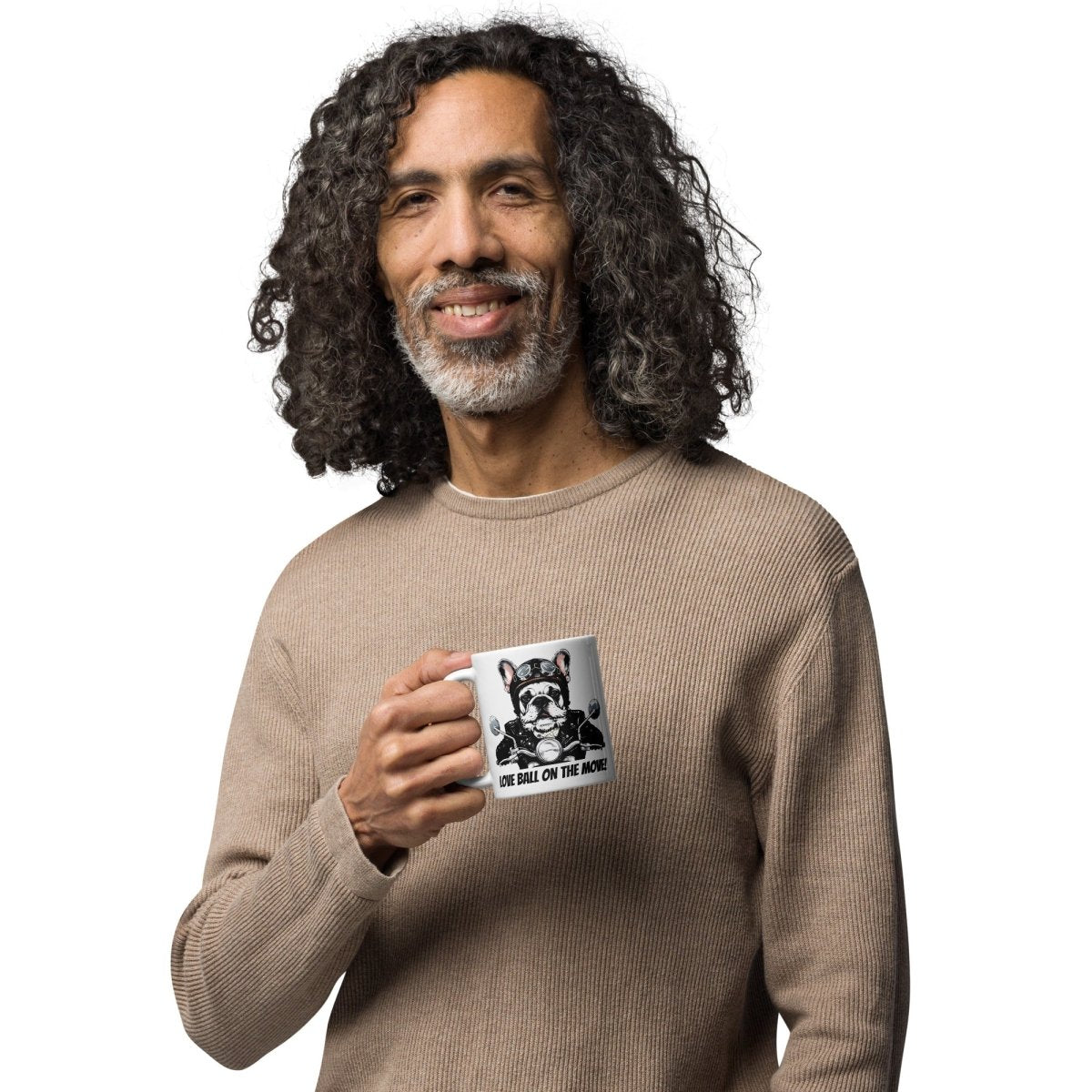 Mug Blanc Brillant | Aventurier Bouledogue Français Motard - Felpatee - mug - Felpatee