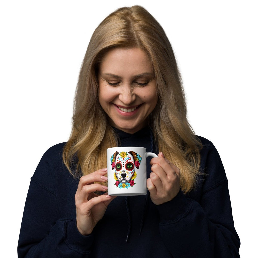 Mug Blanc Brillant | Chien Calavera Fleuri - Felpatee - mug - Felpatee