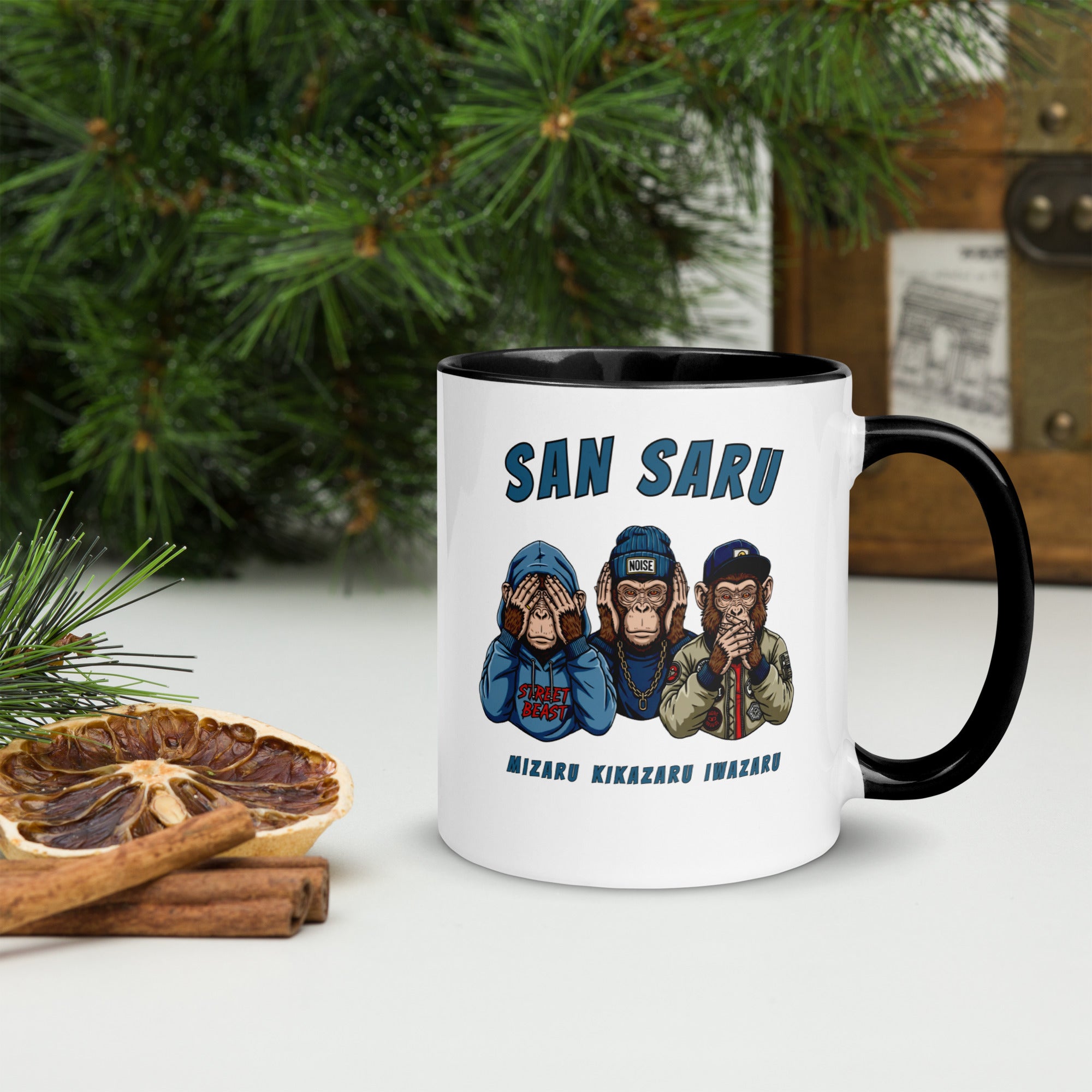 Cadeau original mug pour Homme ou Femme avec design San Saru / singes. Style streetwear par La Meute Felpatee.