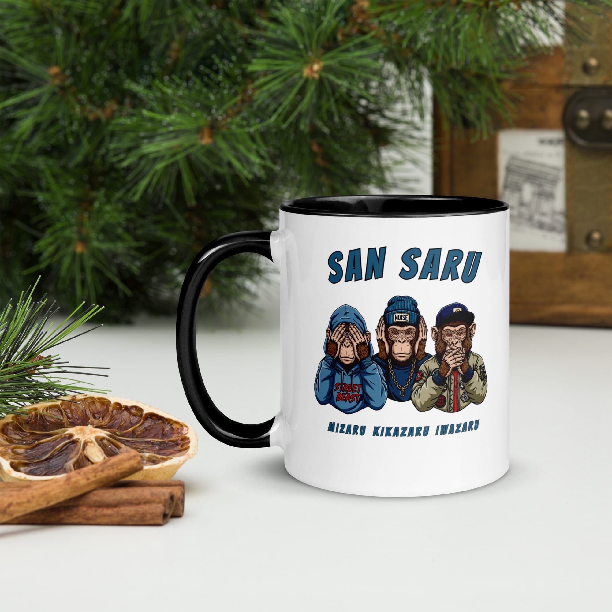Mug pour amoureux de singe. Illustration San Saru imprimée sur un mug de qualité. Idée cadeau pour Homme et Femme passionné par les singes.