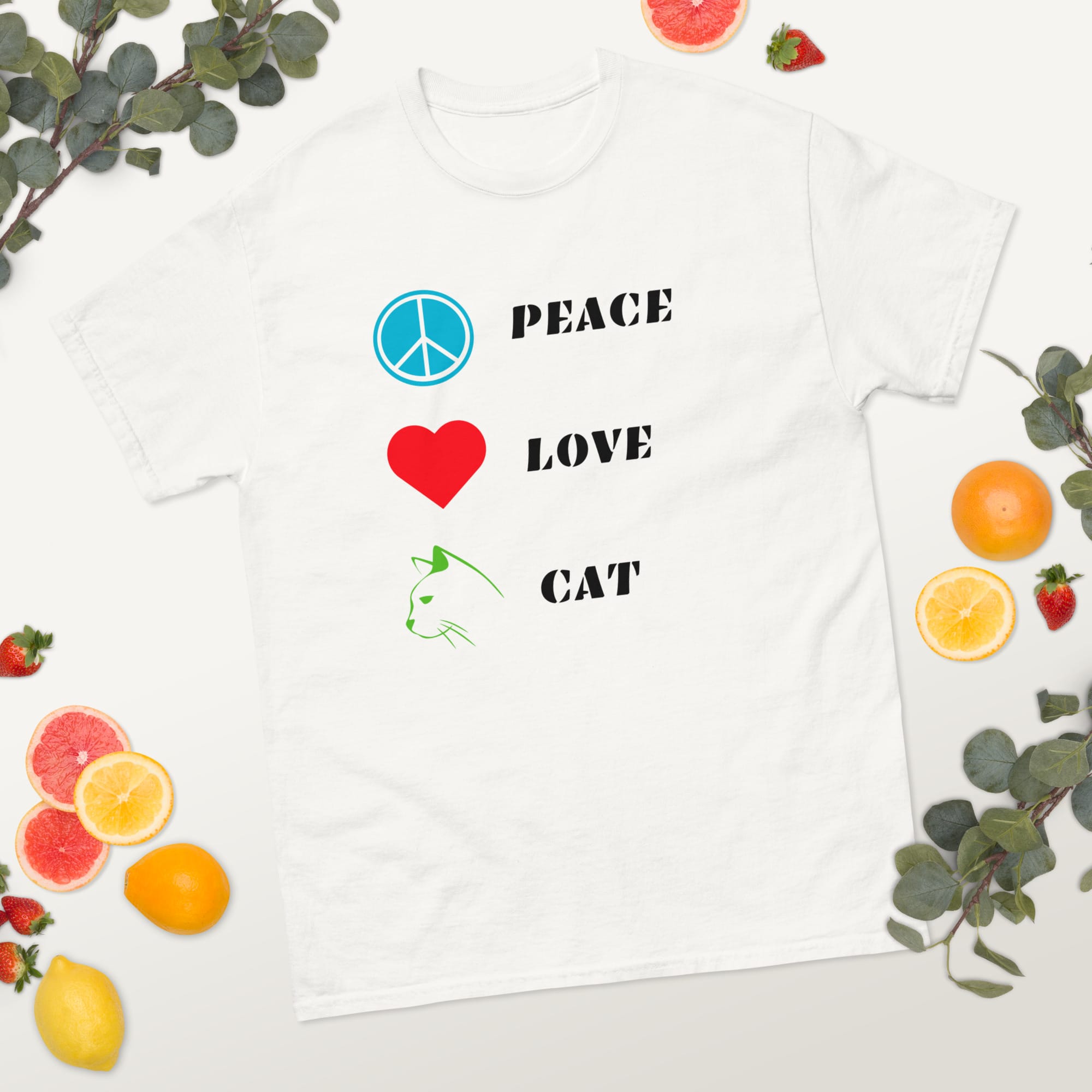 t-shirt peace love cat