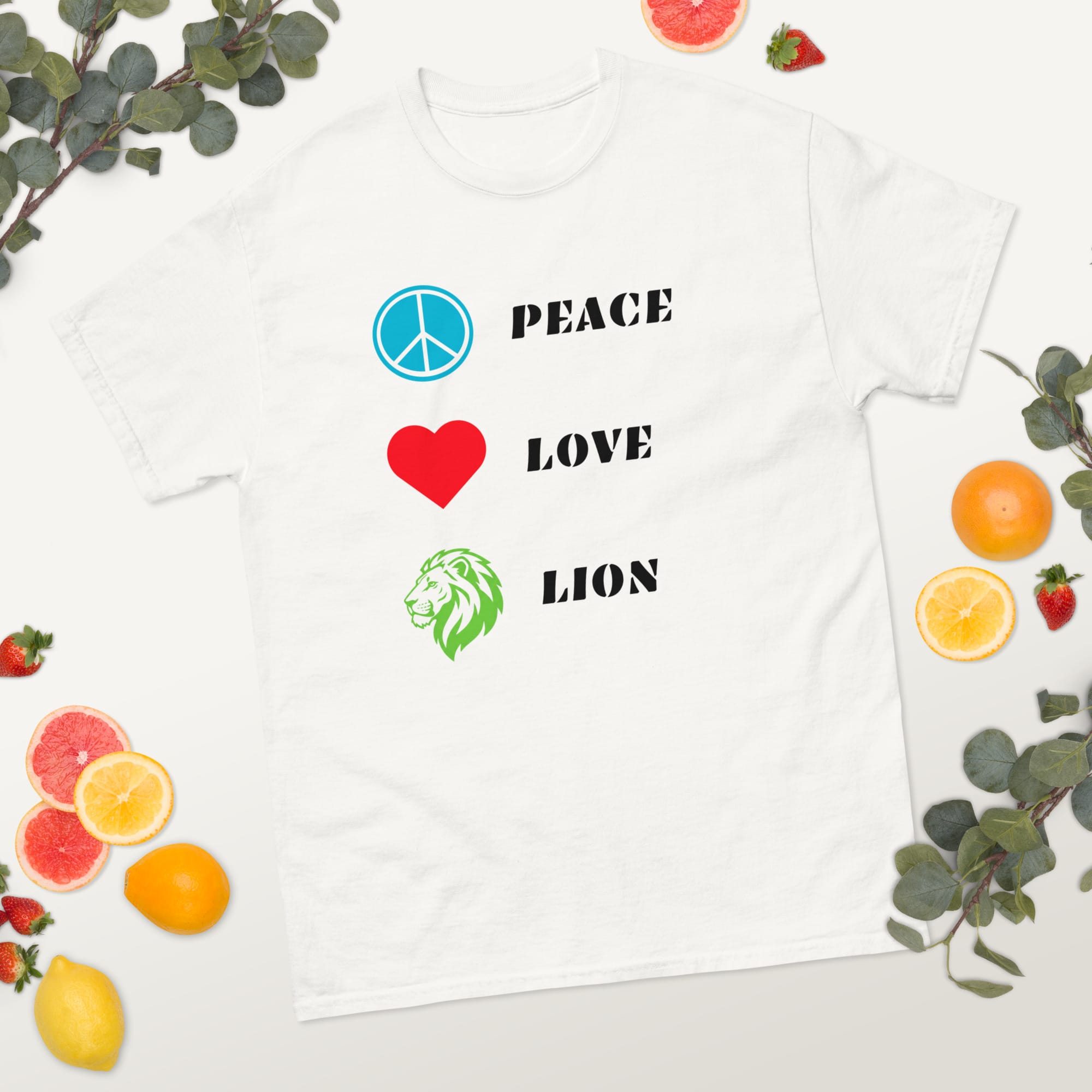 t-shirt peace love lion