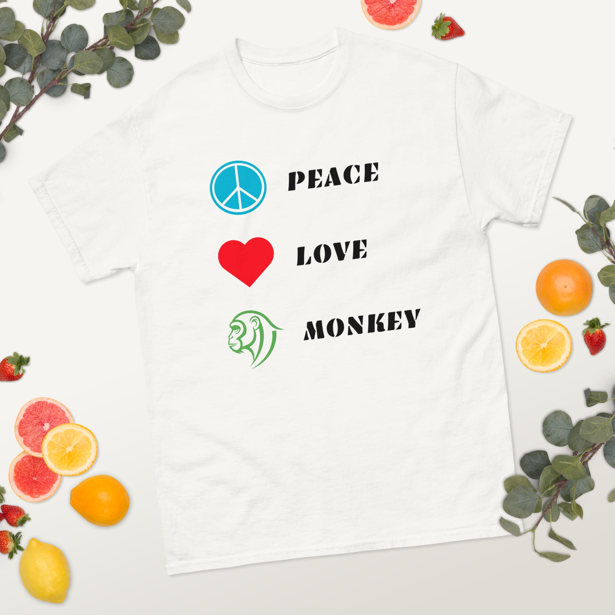 t-shirt peace love monkey