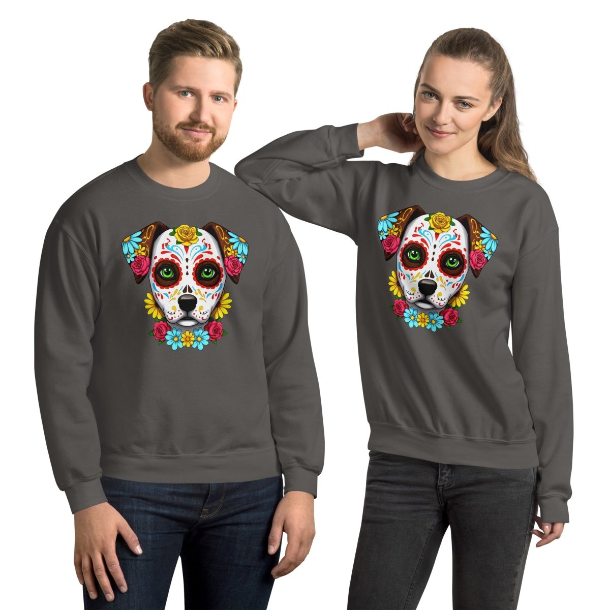 Sweatshirt | Chien Calavera Fleuri - Gildan - sweat - Felpatee