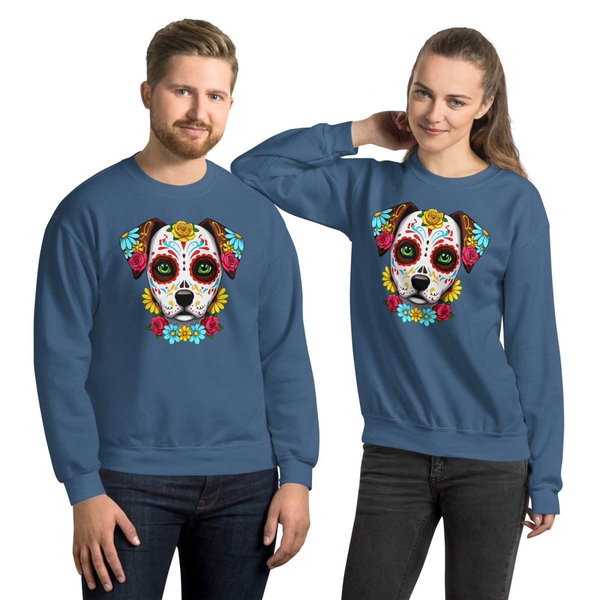 Sweatshirt | Chien Calavera Fleuri - Gildan - sweat - Felpatee