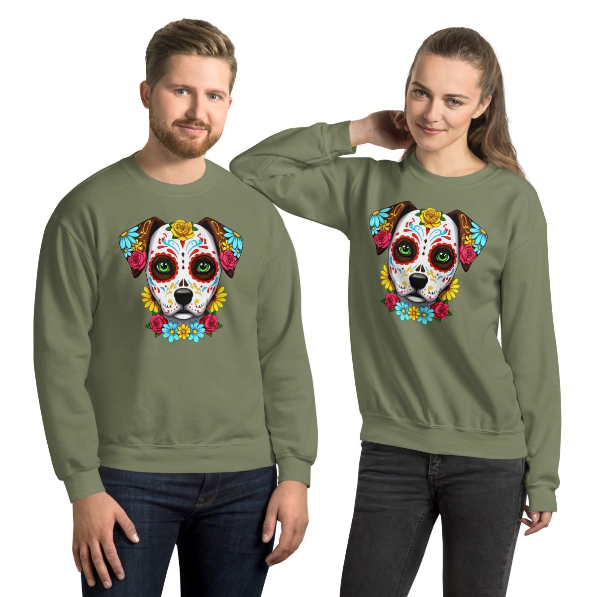 Sweatshirt | Chien Calavera Fleuri - Gildan - sweat - Felpatee