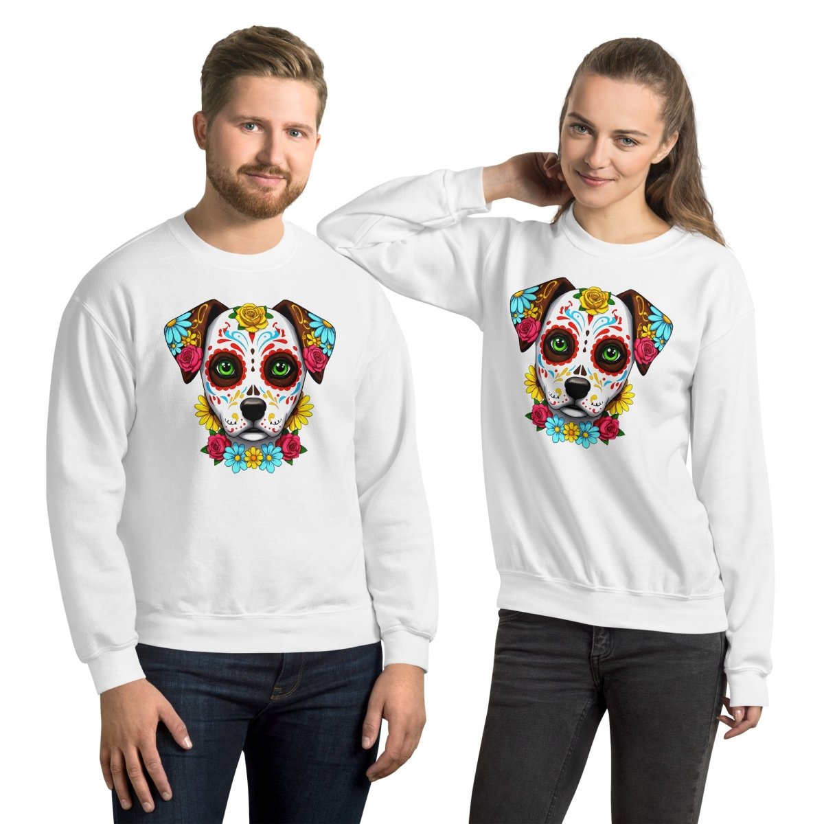 Sweatshirt | Chien Calavera Fleuri - Gildan - sweat - Felpatee