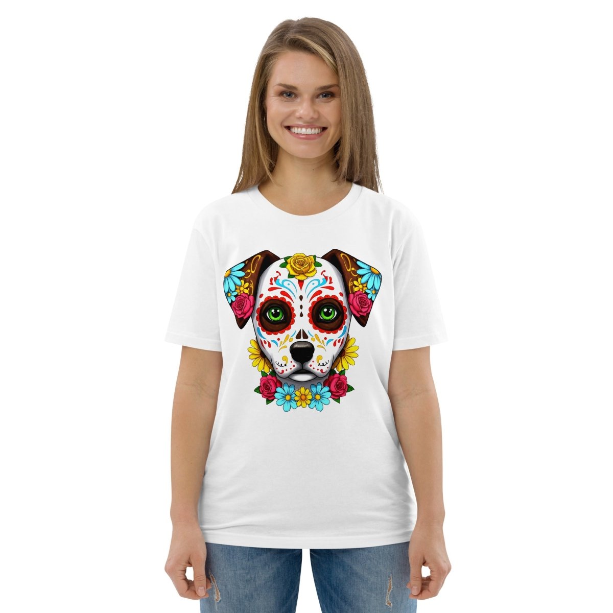 T-shirt Bio | Chien Calavera Fleuri - Felpatee - t-shirt durable - Felpatee