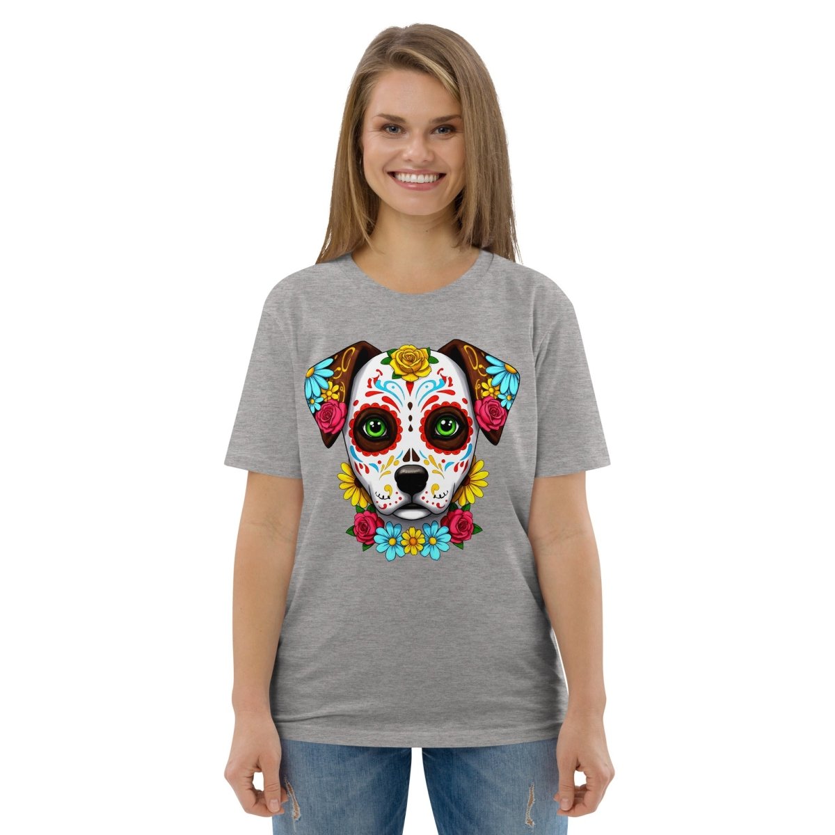 T-shirt Bio | Chien Calavera Fleuri - Felpatee - t-shirt durable - Felpatee
