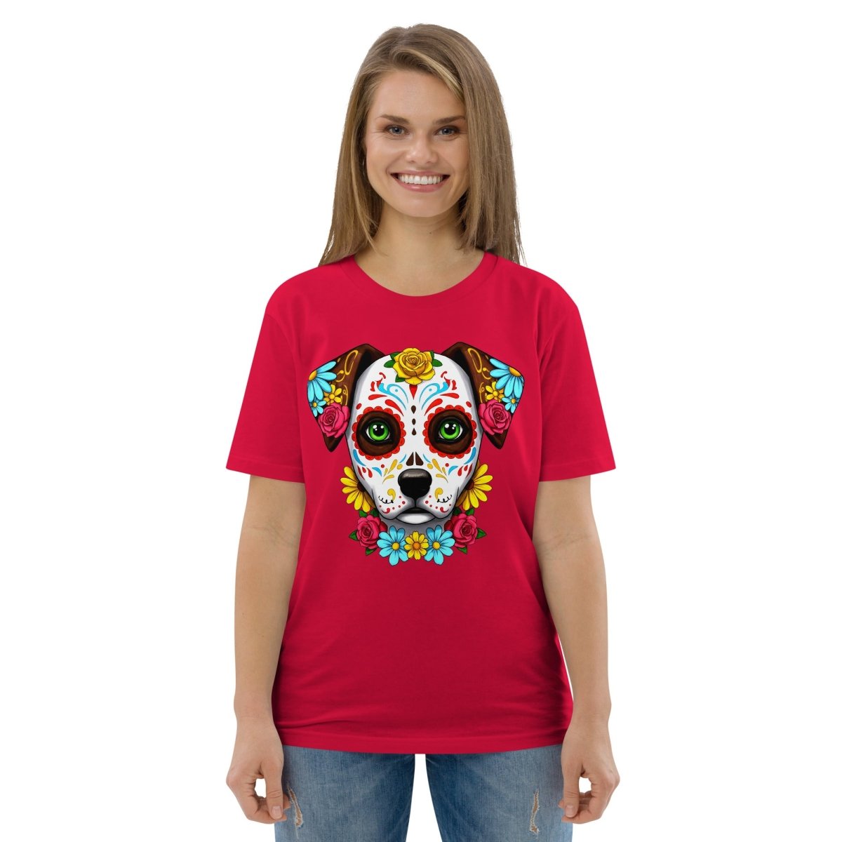 T-shirt Bio | Chien Calavera Fleuri - Felpatee - t-shirt durable - Felpatee