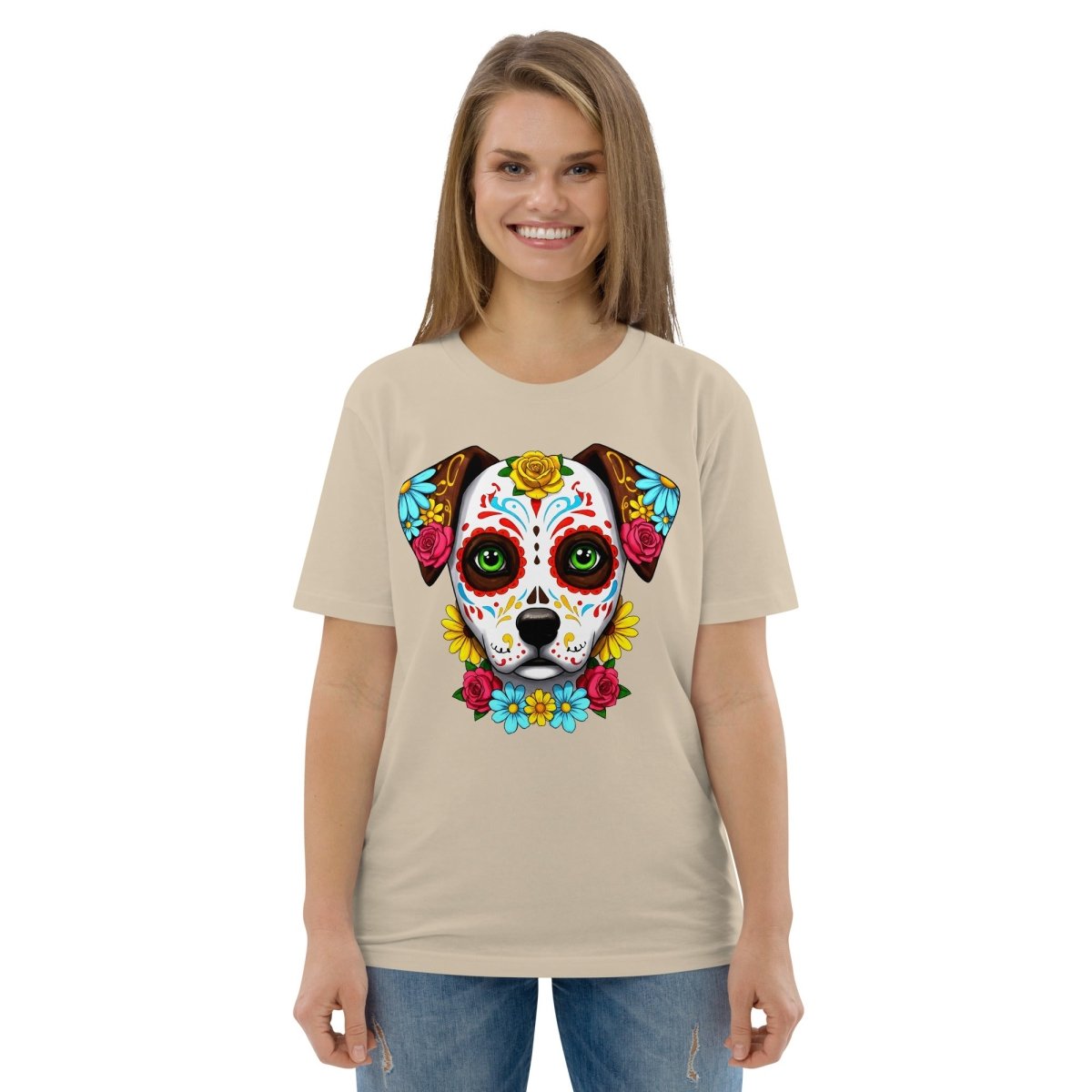 T-shirt Bio | Chien Calavera Fleuri - Felpatee - t-shirt durable - Felpatee