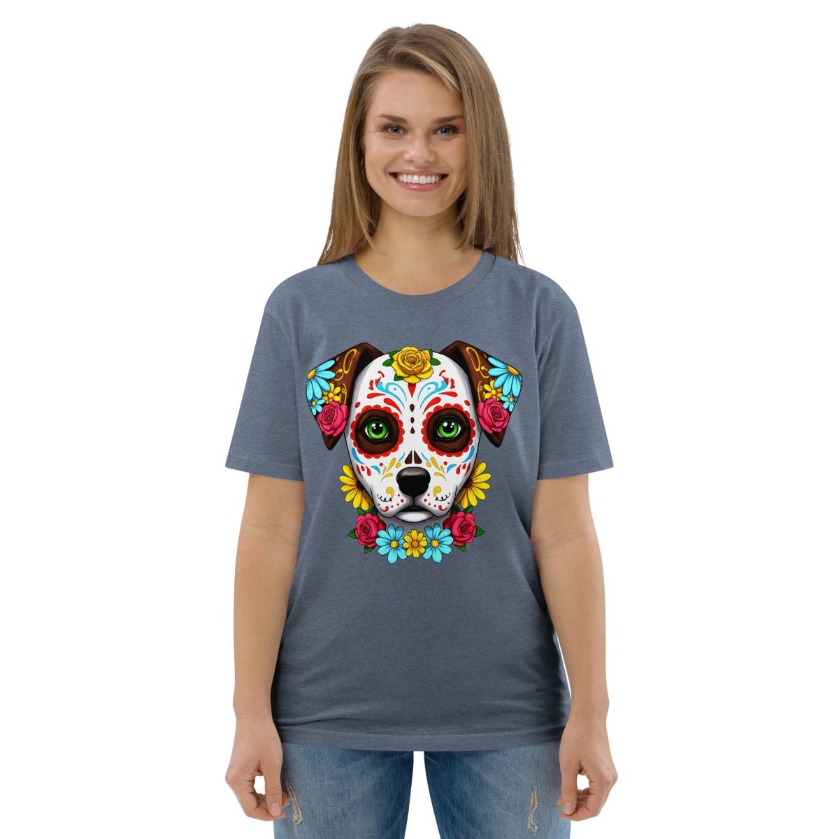 T-shirt Bio | Chien Calavera Fleuri - Felpatee - t-shirt durable - Felpatee