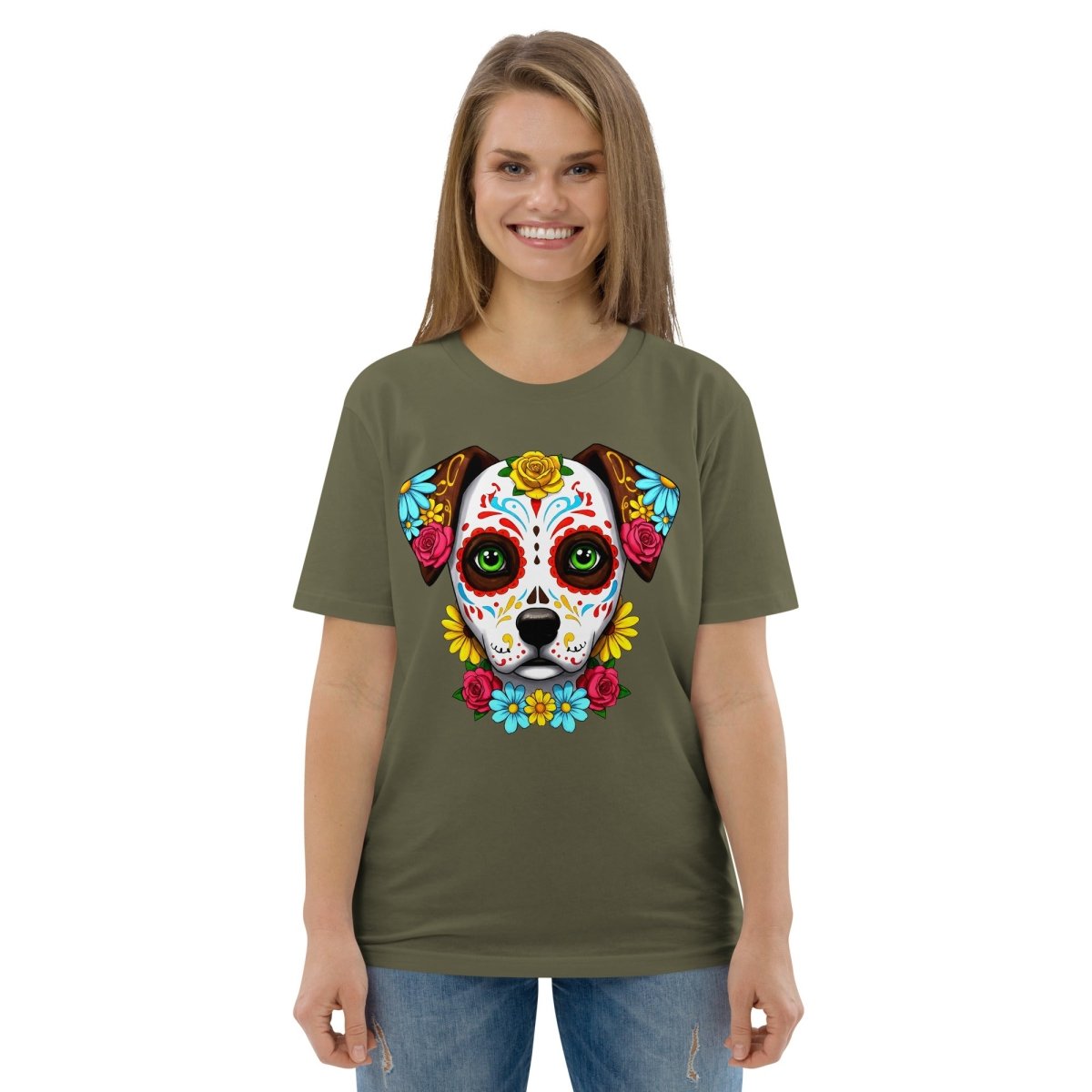 T-shirt Bio | Chien Calavera Fleuri - Felpatee - t-shirt durable - Felpatee