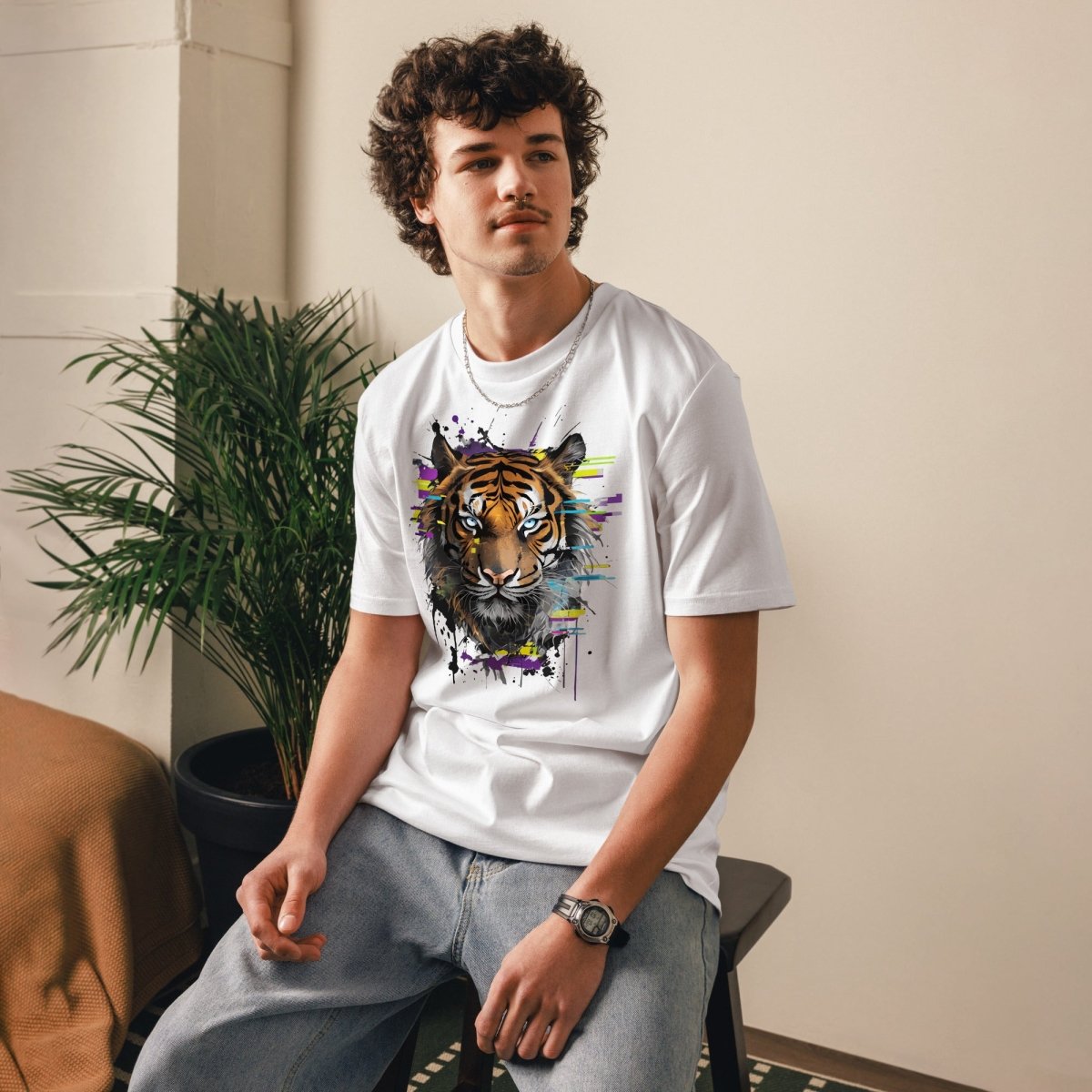 T-shirt Bio | Tigre Intense Effet Glitch Art - Felpatee - t-shirt durable - Felpatee