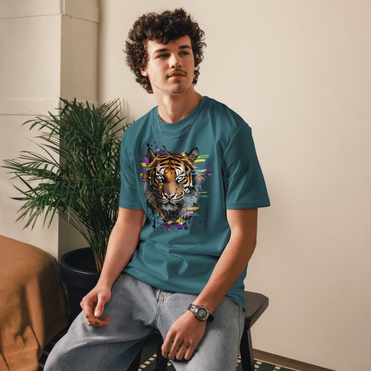 T-shirt Bio | Tigre Intense Effet Glitch Art - Felpatee - t-shirt durable - Felpatee