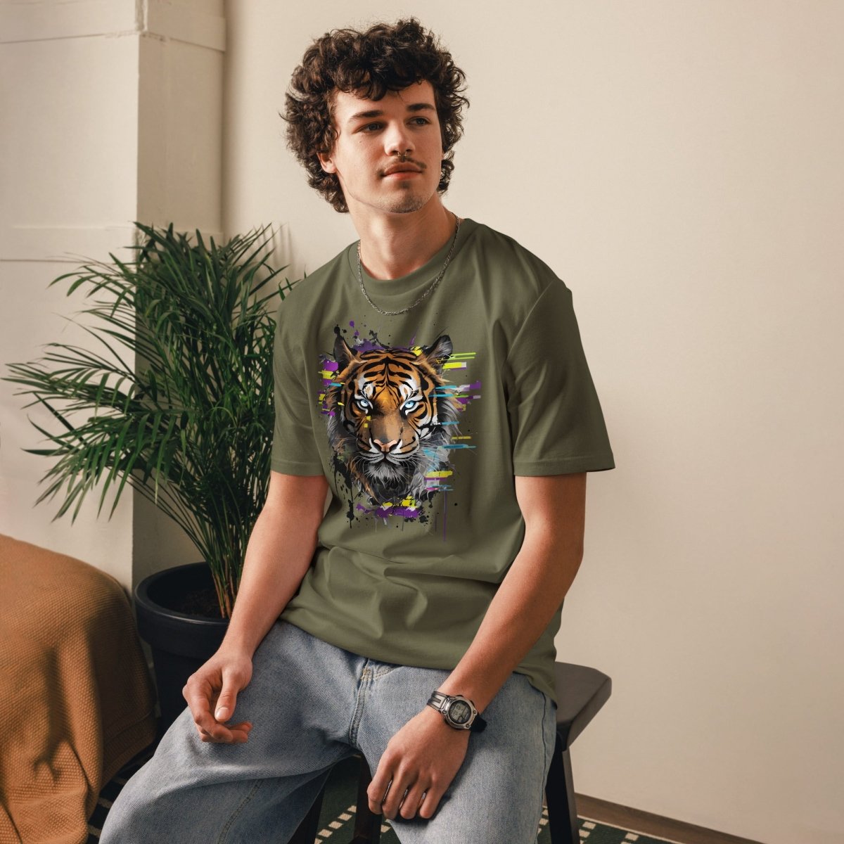 T-shirt Bio | Tigre Intense Effet Glitch Art - Felpatee - t-shirt durable - Felpatee