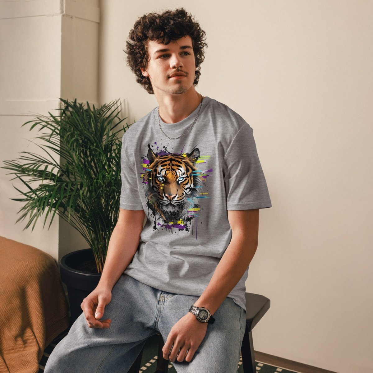 T-shirt Bio | Tigre Intense Effet Glitch Art - Felpatee - t-shirt durable - Felpatee