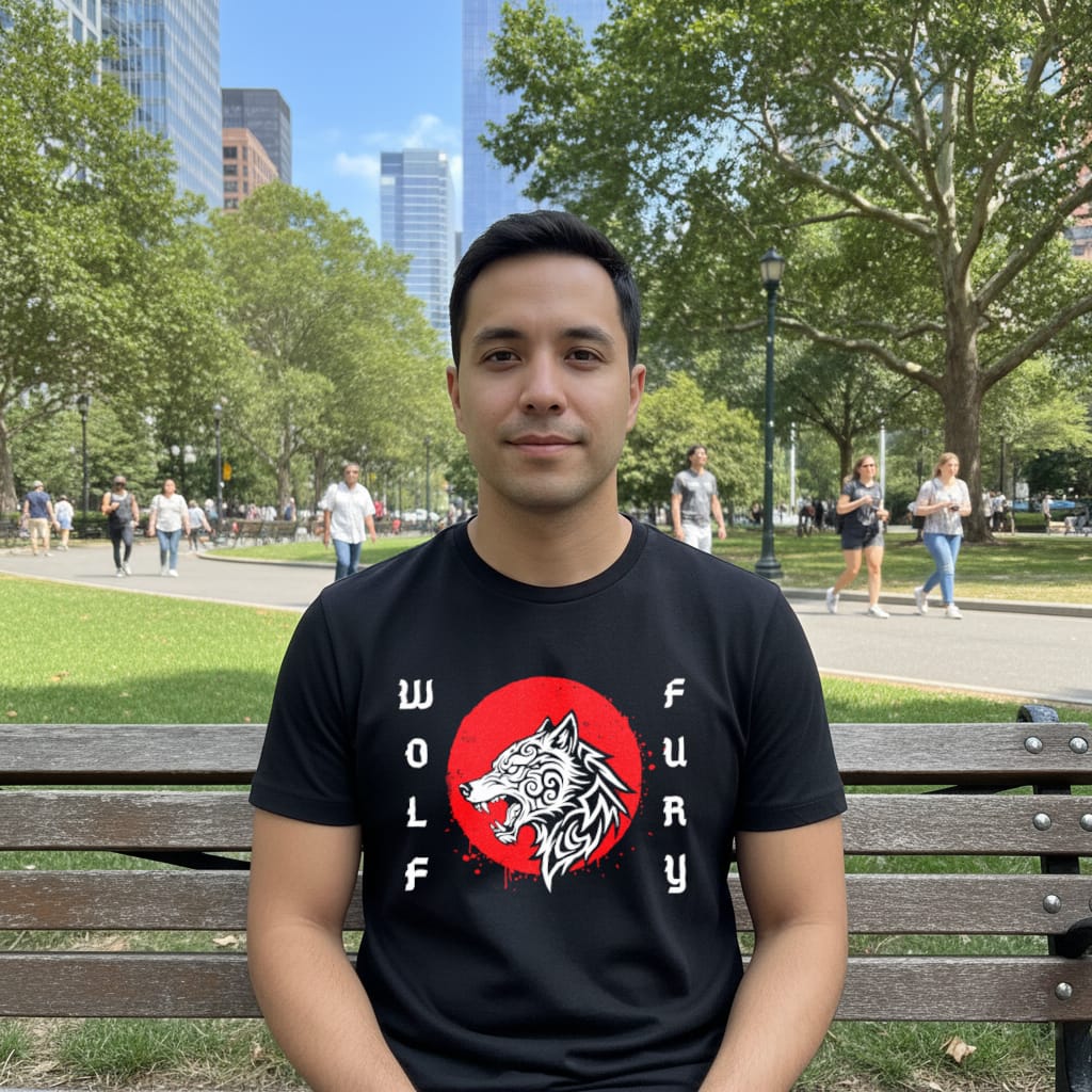 homme portant un t-shirt noir wolf fury