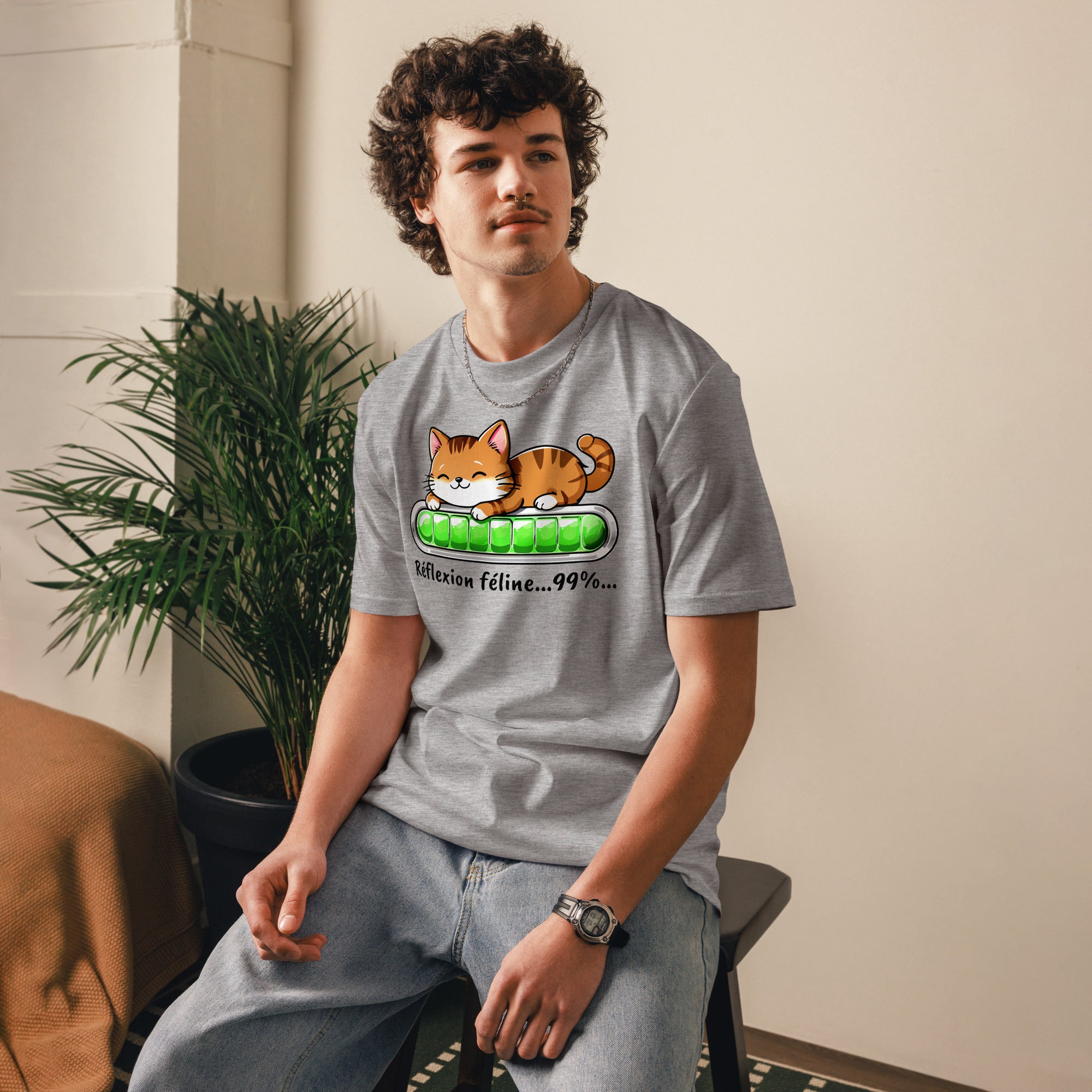 t-shirt-durable-homme-gris-chat-réfléchit