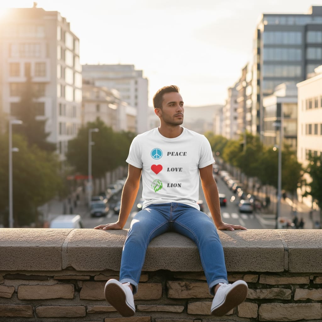 t-shirt homme premium peace love lion