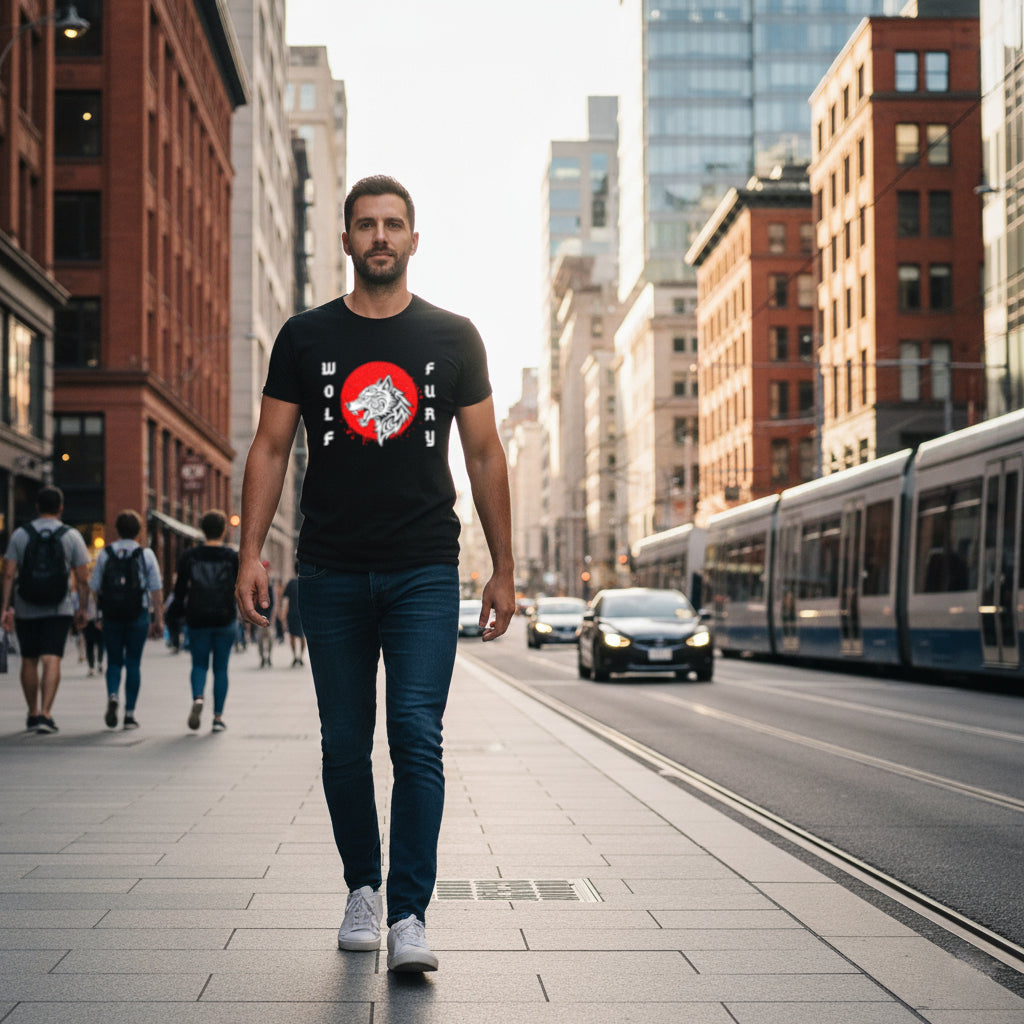 homme portant un t-shirt noir dtflex wolf fury