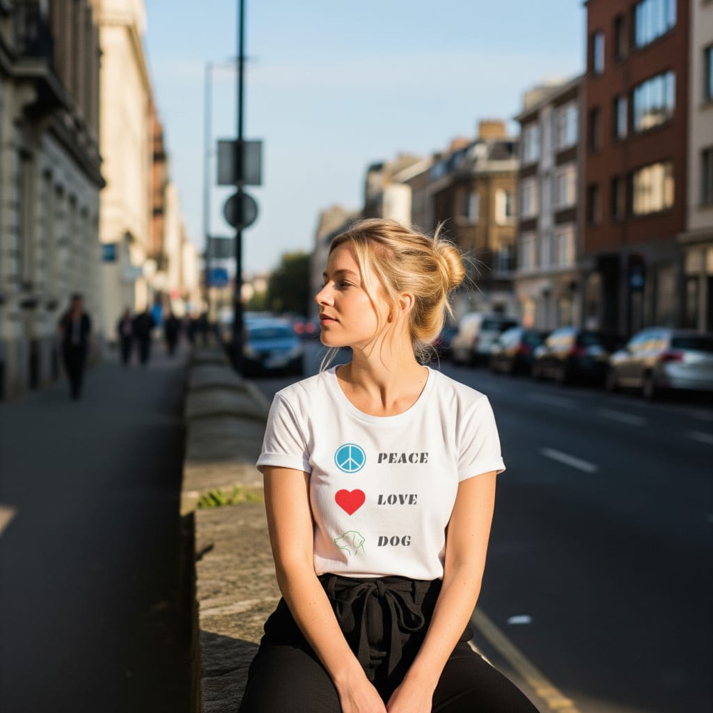 t-shirt premium femme peace love dog