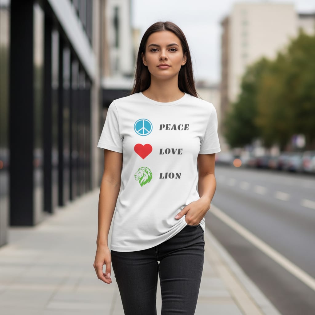 t-shirt premium unisexe peace love lion