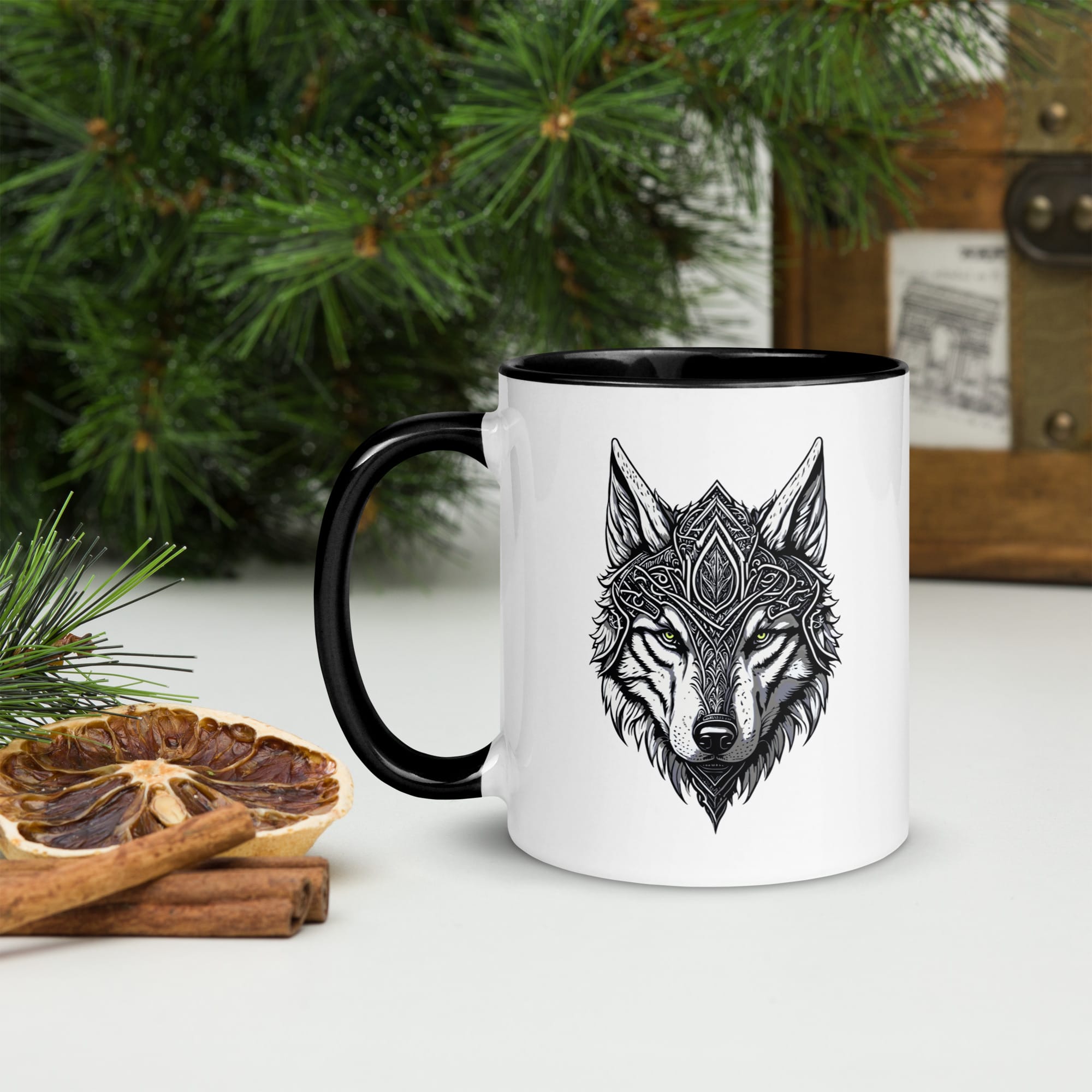mug bicolore loup gardien runique