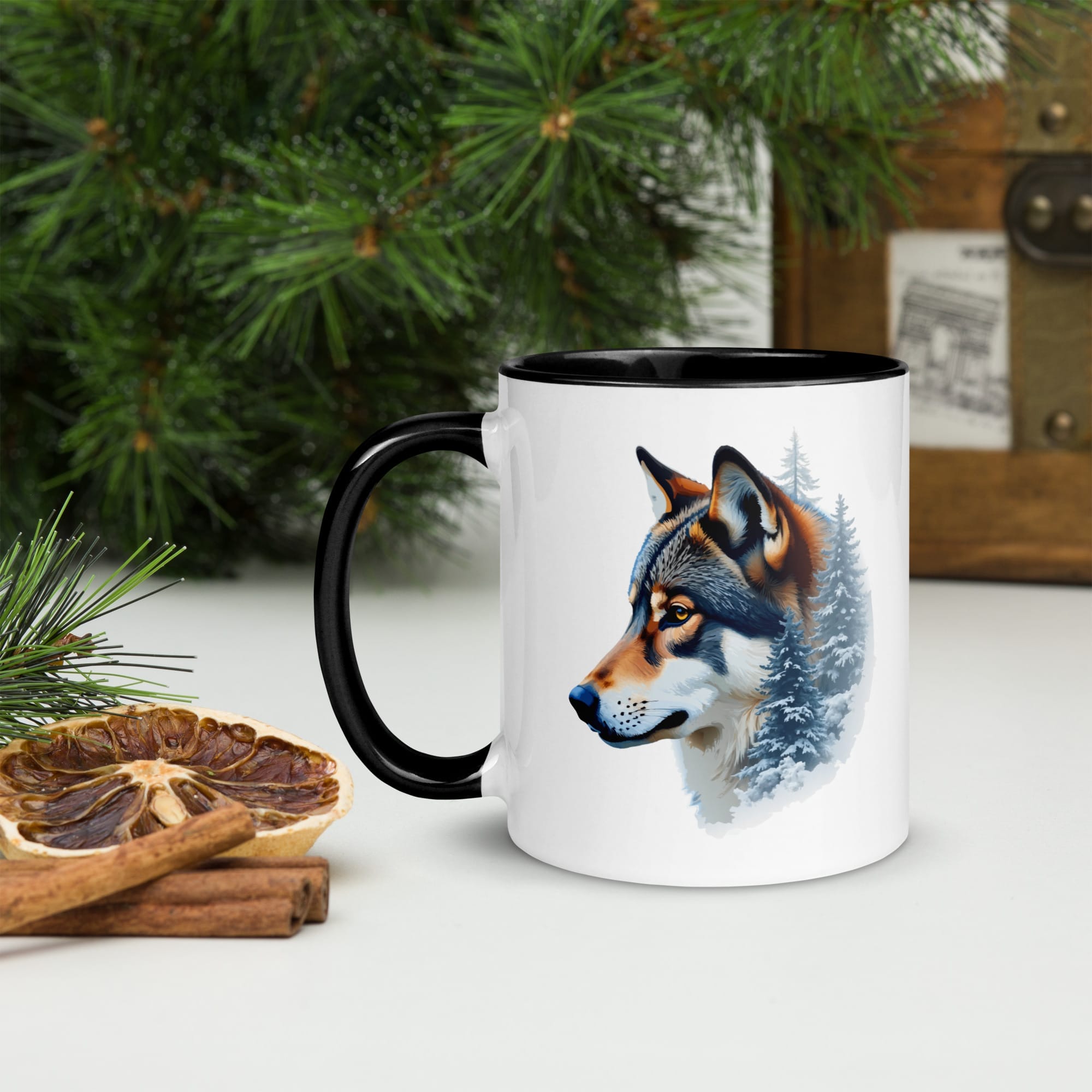 mug bicolore wolf forest