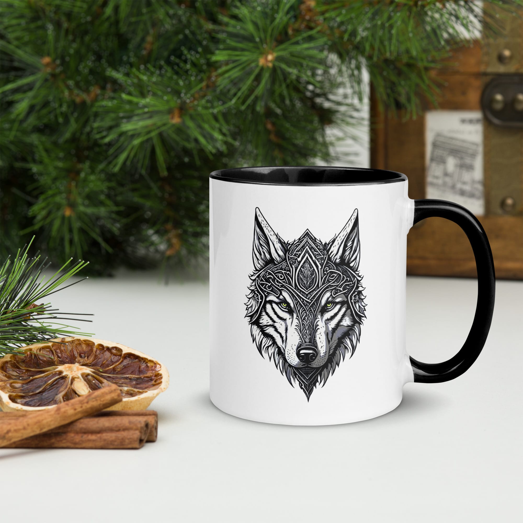 mug bicolore loup gardien runique