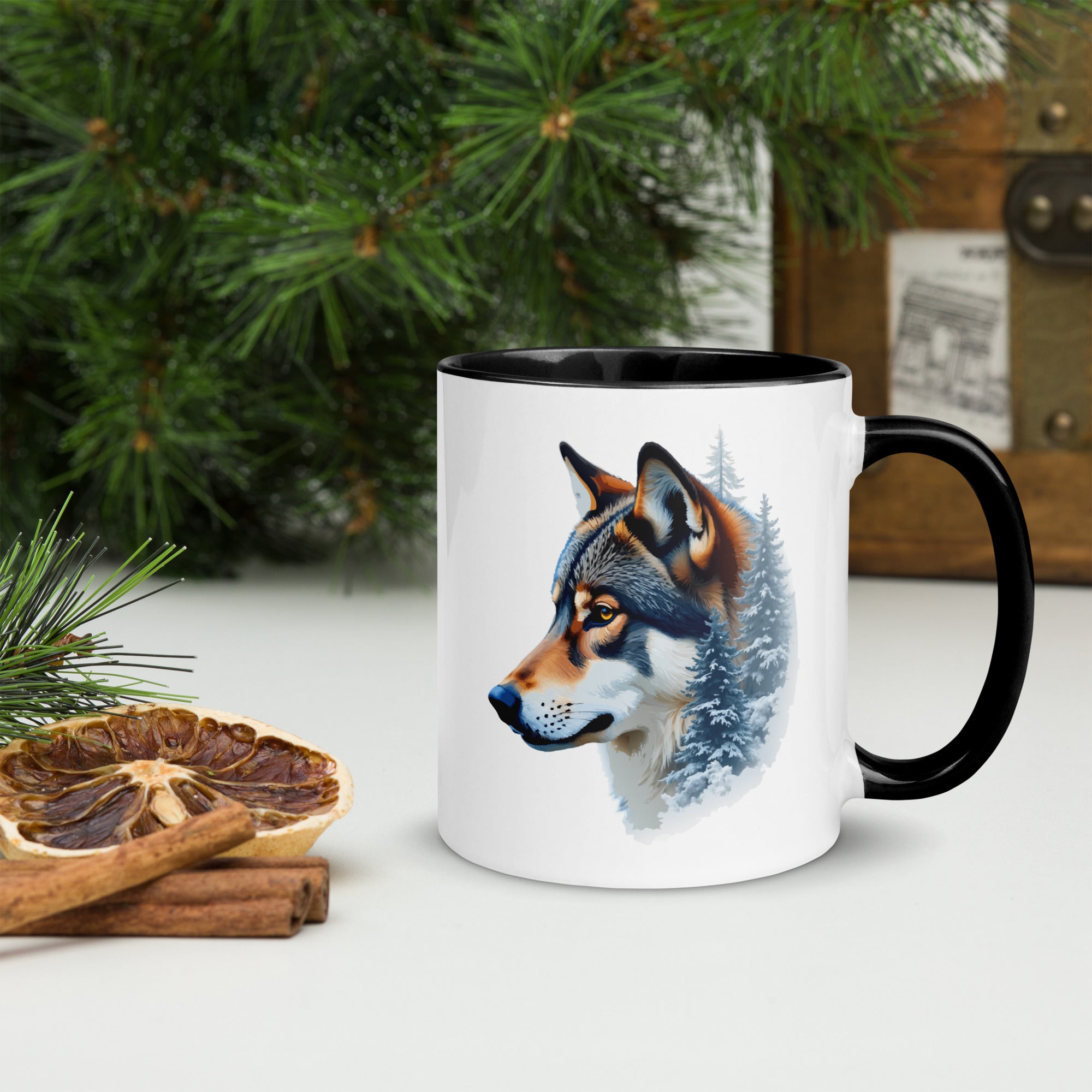 mug bicolore wolf forest